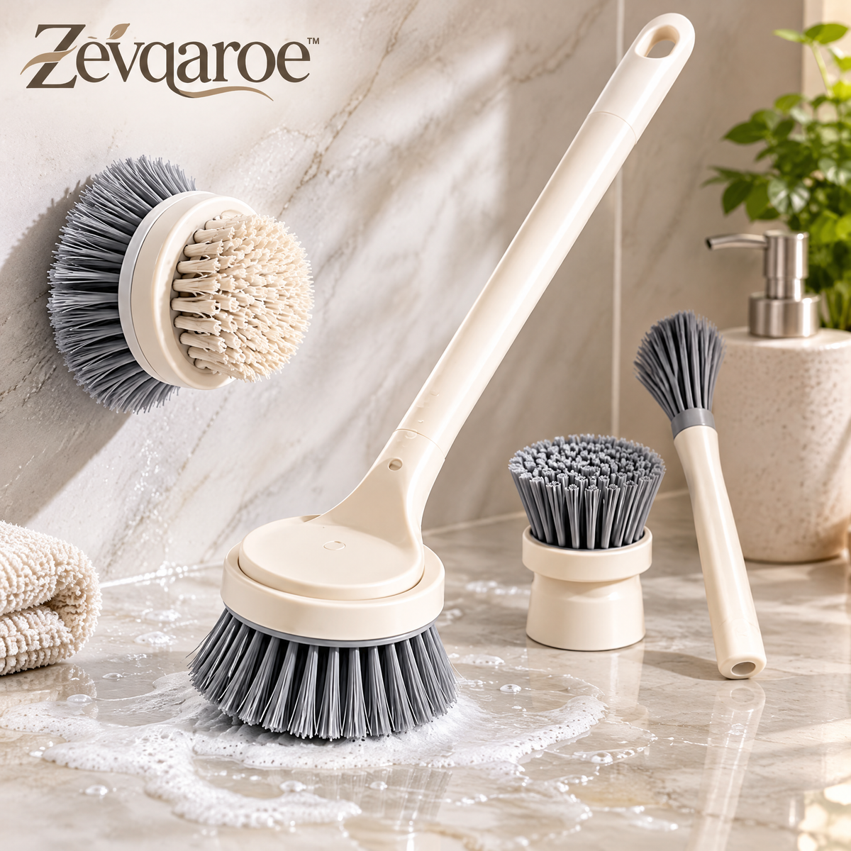 Zevqaroe™ Multi-Surface Long-Handle Cleaning Brush Set