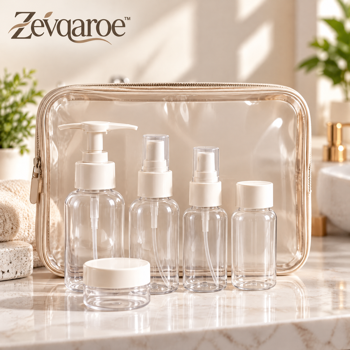 Zevqaroe™ Clear Travel Toiletry Bottle & Container Set