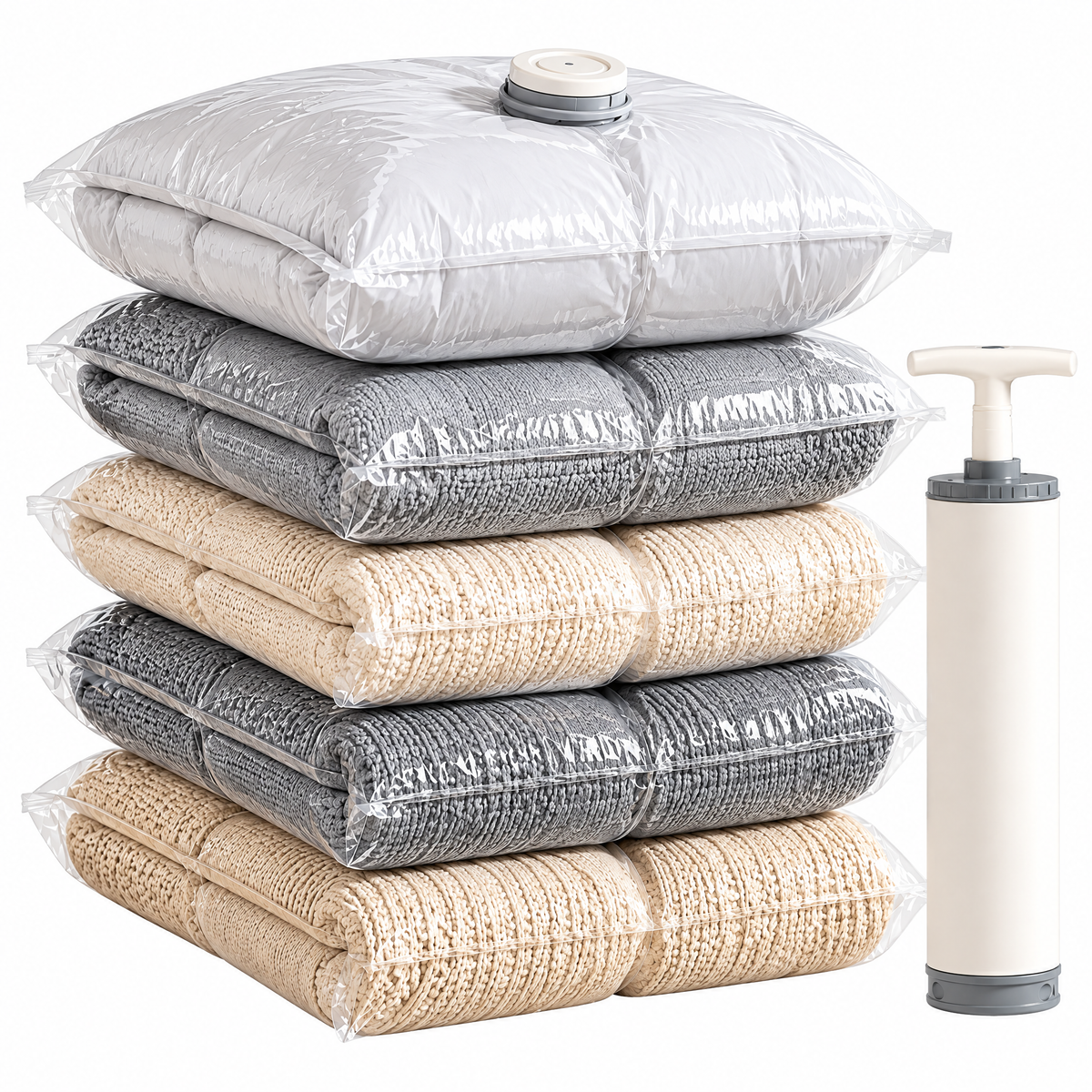 Zevqaroe™ Space-Saving Vacuum Storage Bag Set with Hand Pump