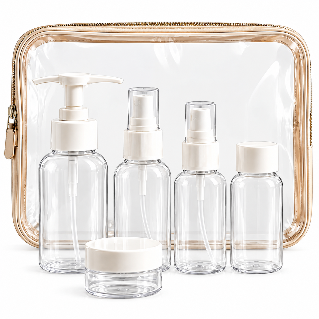 Zevqaroe™ Clear Travel Toiletry Bottle & Container Set