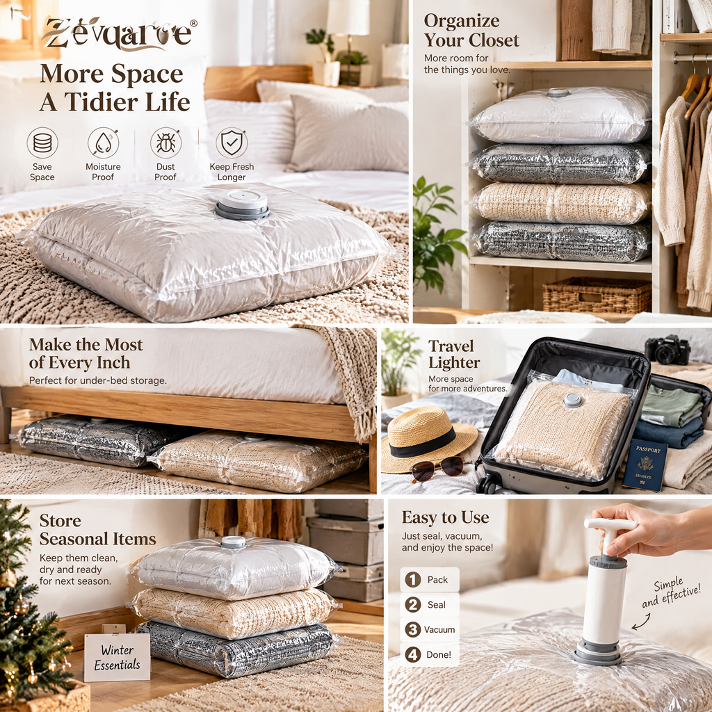 Zevqaroe™ Space-Saving Vacuum Storage Bag Set with Hand Pump