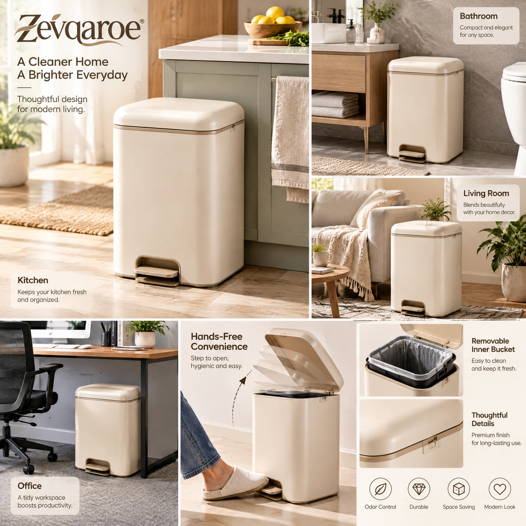 Zevqaroe™ Soft-Close Step Trash Can