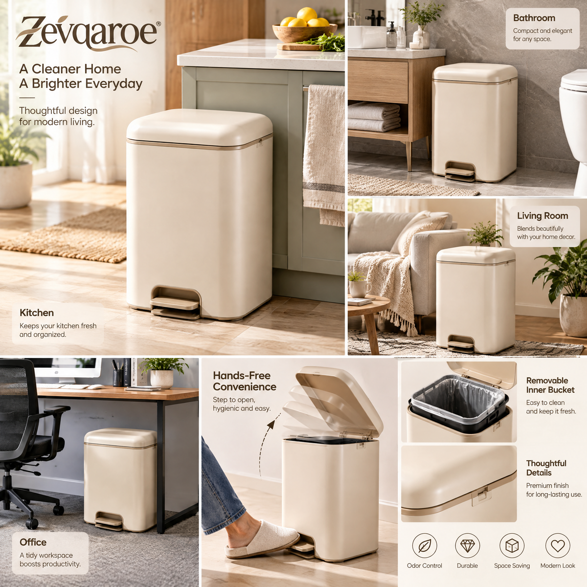 Zevqaroe™ Soft-Close Step Trash Can