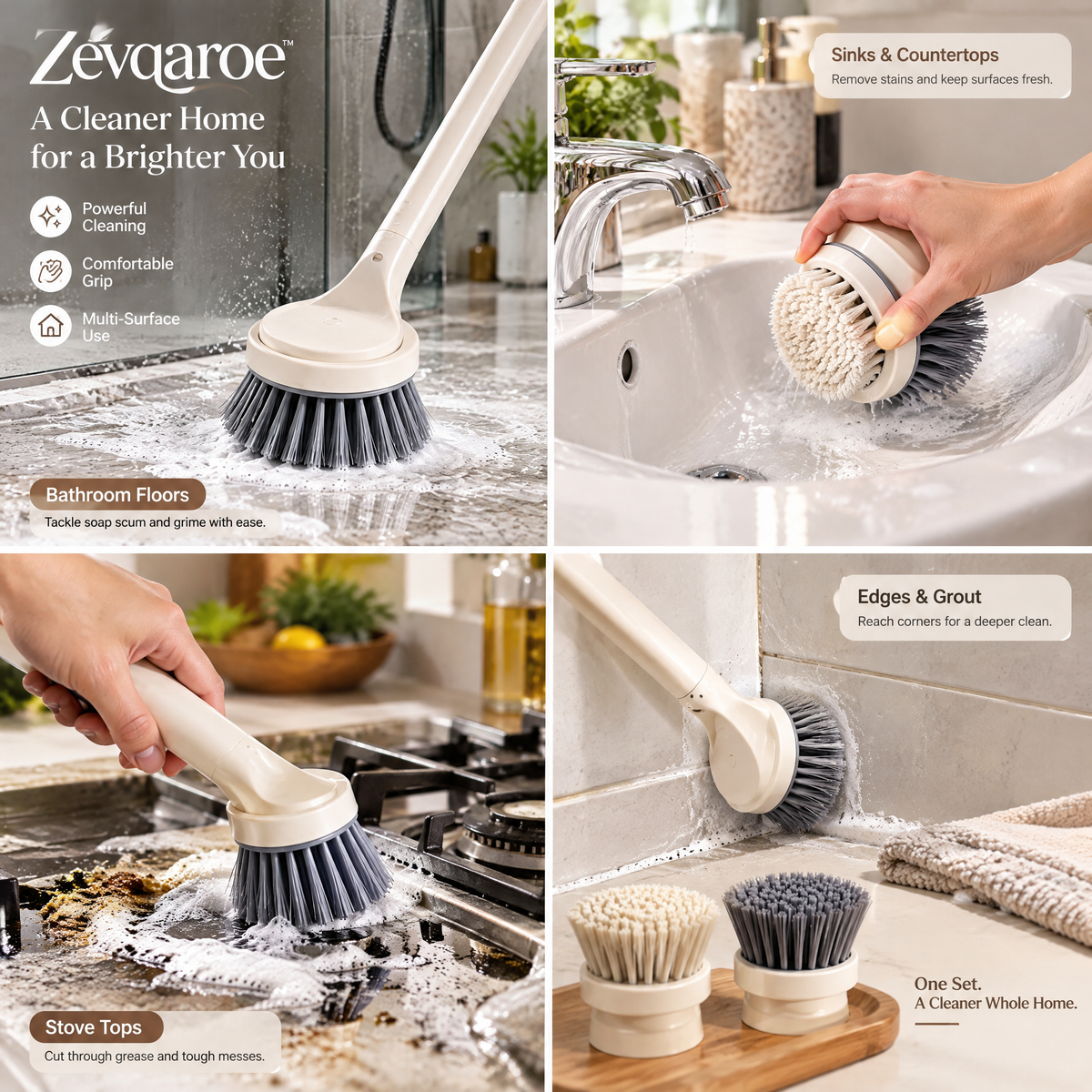 Zevqaroe™ Multi-Surface Long-Handle Cleaning Brush Set